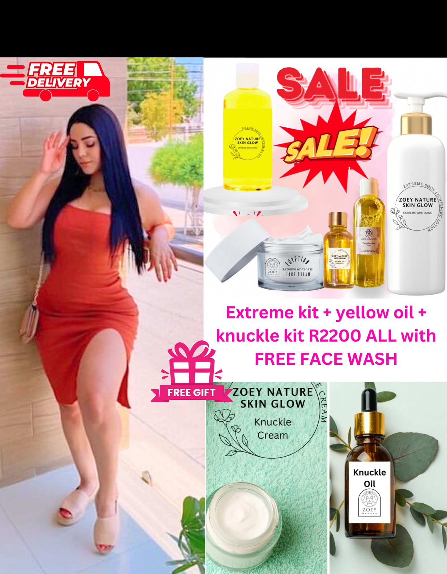 Extreme whiteness kit & yellow oil + knuckle kit+ free face wash